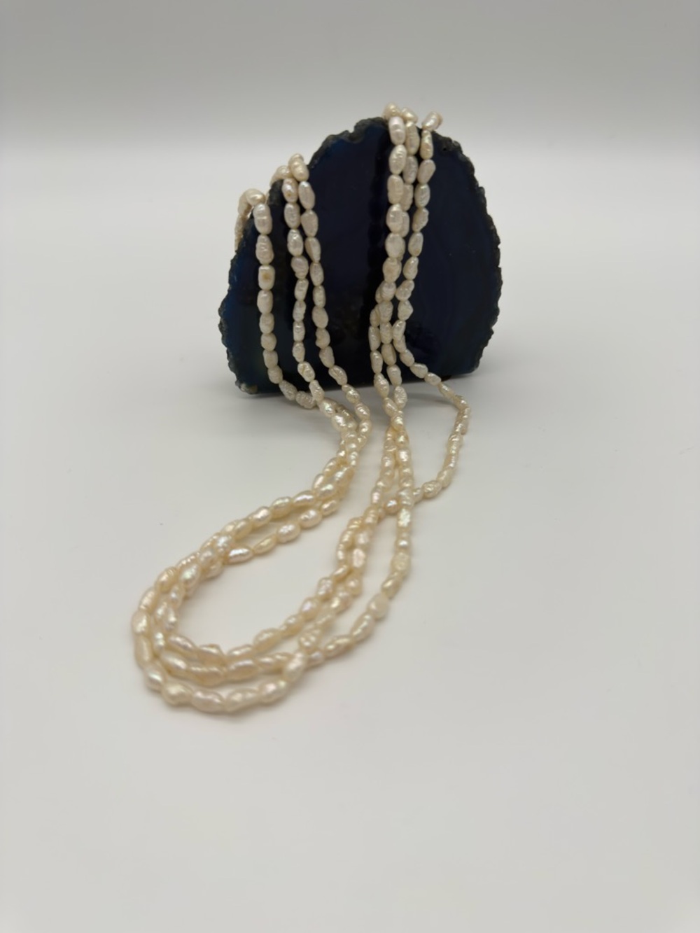 Multi Strand Freshwater Pearl Necklace Baroque Rice Ivory 23” Vintage